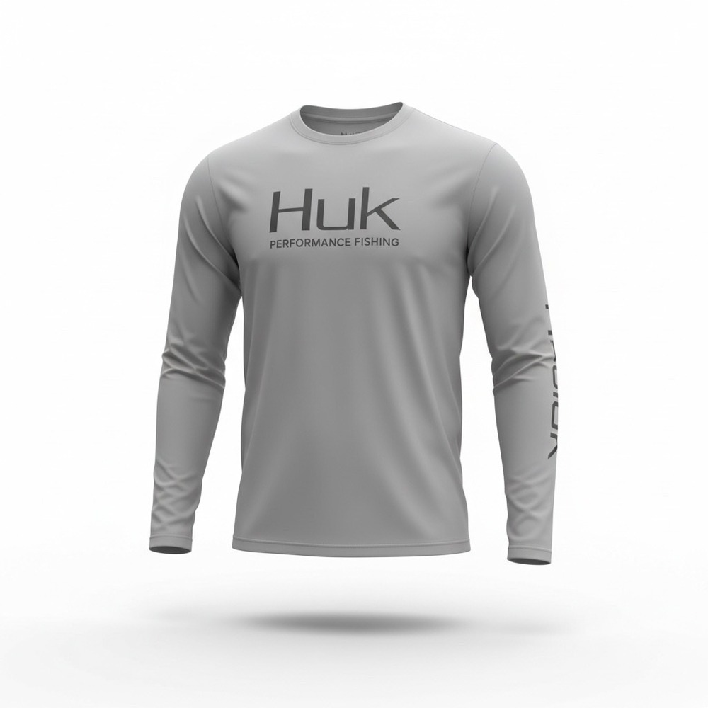Huk Icon X LS Gray Performance Fishing Shirt Mens Large I.C.E. H1200138